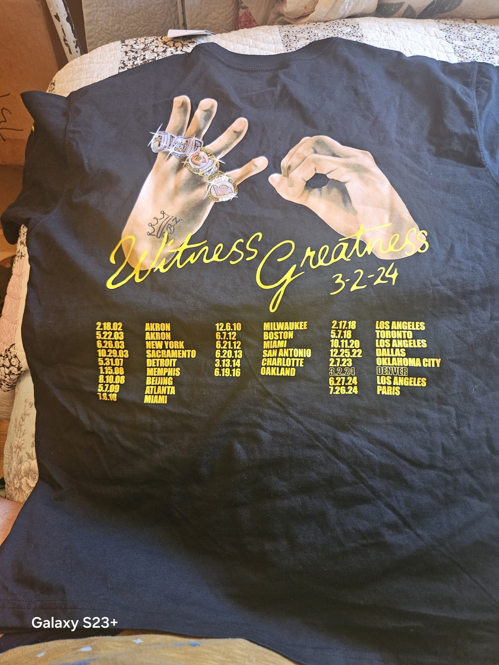 Nike Lebron James Black T-Shirt with Yellow Script and Multicolor Graphic